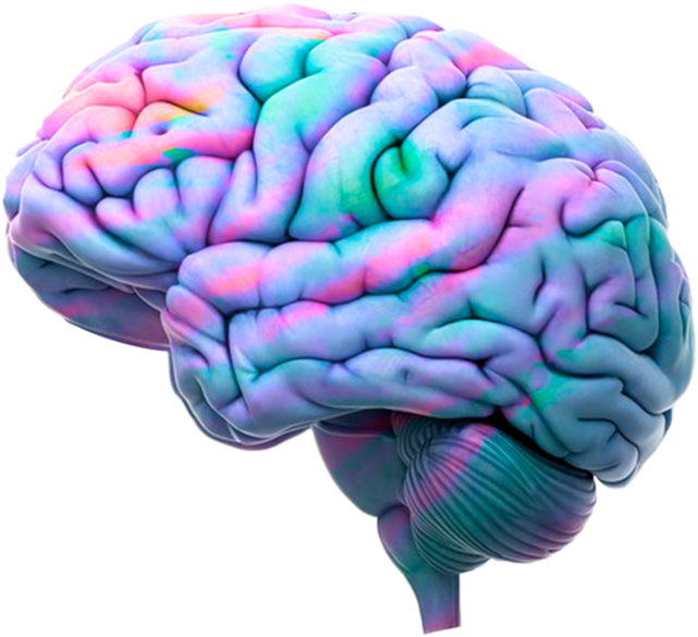 The human brain is shown in rainbow colors